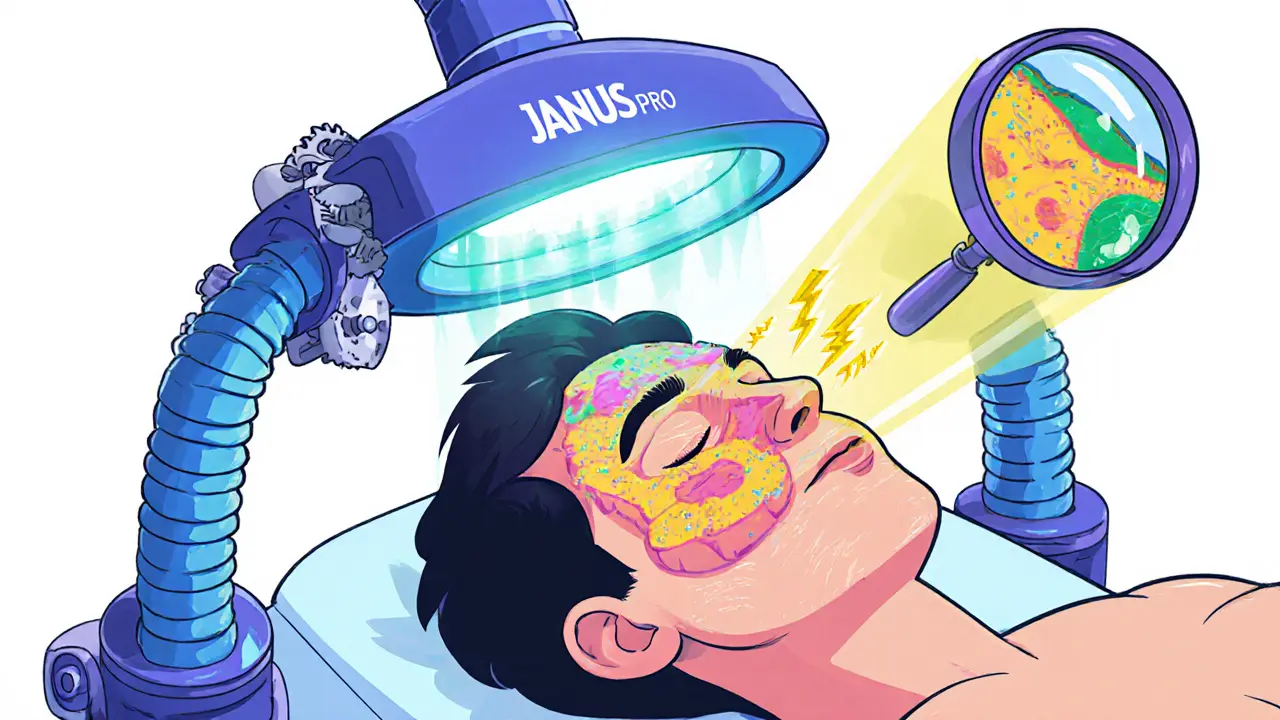 3D-сканер кожи проецирует цветную карту с морщинами, порами и микротрещинами, как будто это ландшафт.