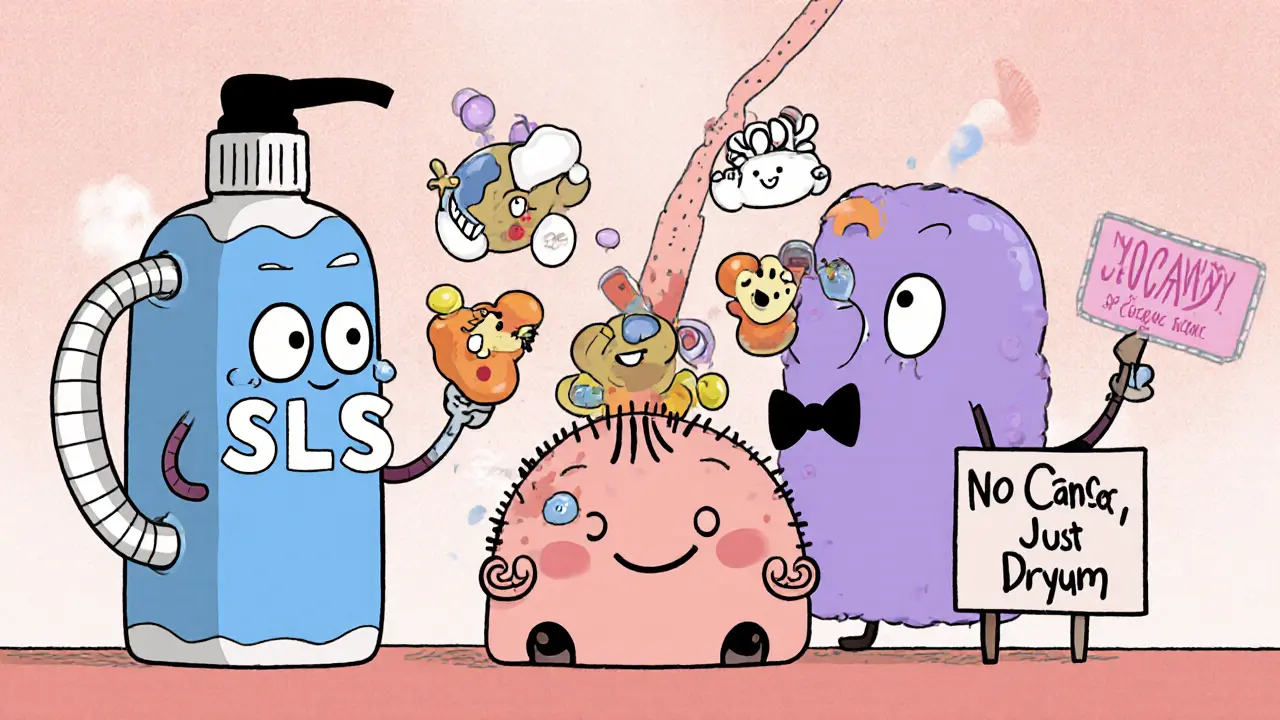 Микромир внутри шампуня: злые молекулы SLS гоняют жир, а мягкие очистители аккуратно убирают грязь.