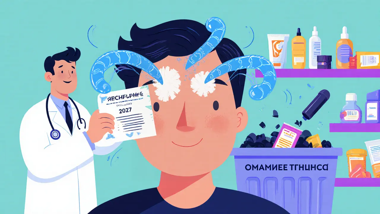 Светящийся микропластырь на виске постепенно высвобождает анестетик, врач держит сертификат будущего