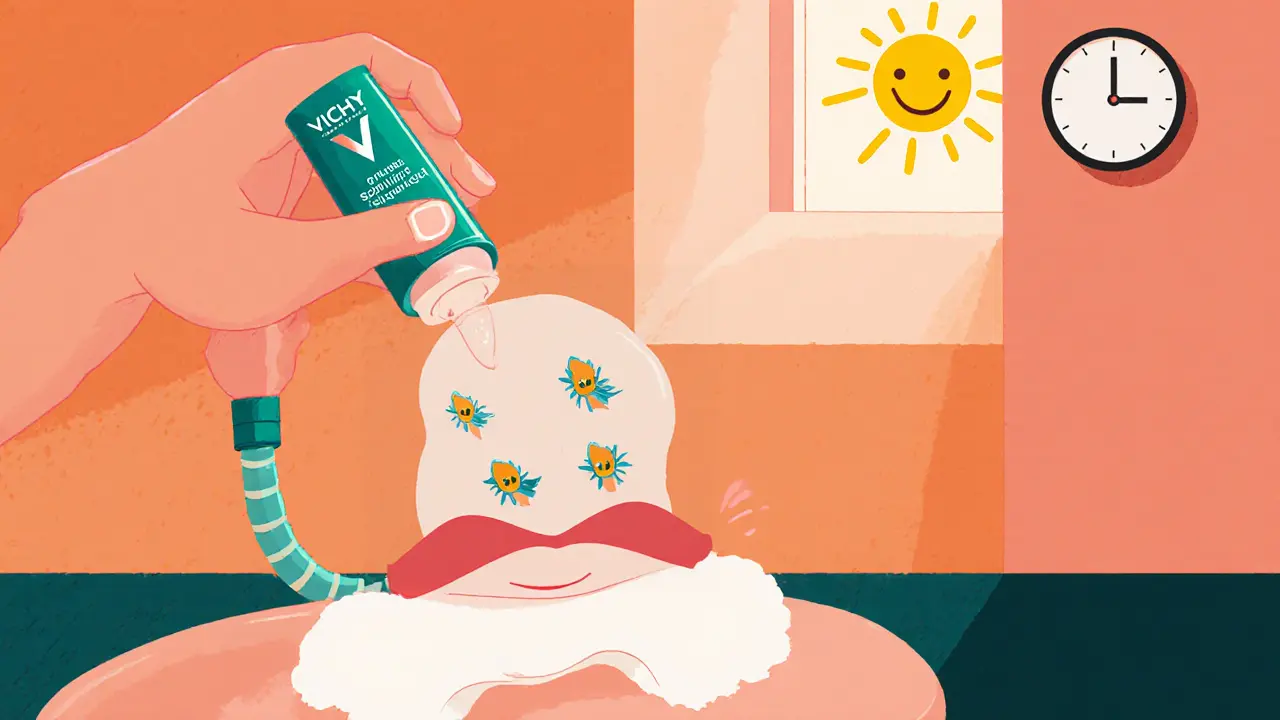 Рука кладет крем на хлопковую ткань, а крошечные молекулы танцуют в сторону губ.