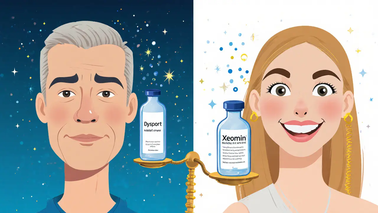 Сравнение: замороженный лоб от Диспорта слева и естественно выразительное лицо с Ксеомином справа.