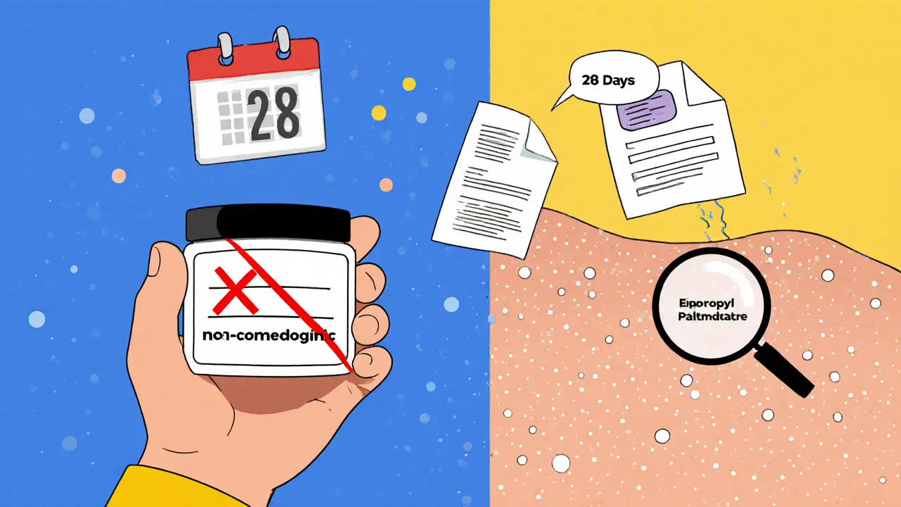 Человек с кремом, на котором крест, а кожа меняется за 28 дней в комиксном стиле.