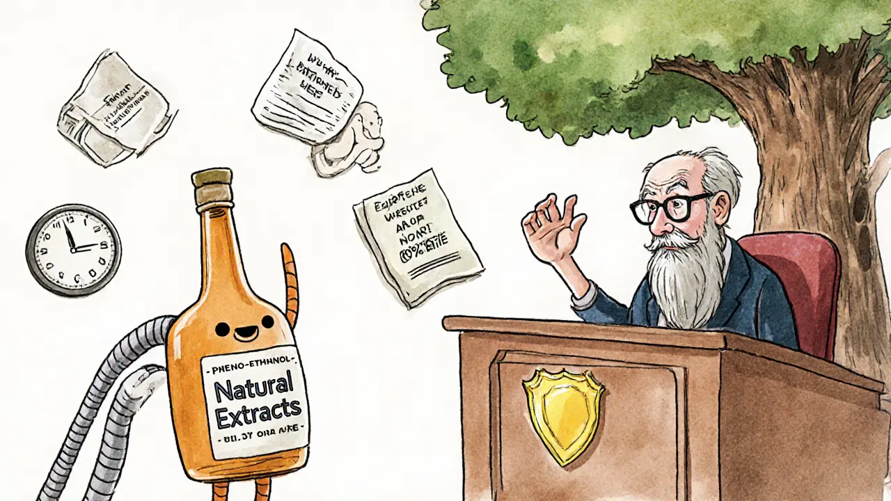 Суд над натуральными консервантами: феноксиэтанол защищает свою эффективность перед деревом-судьёй.