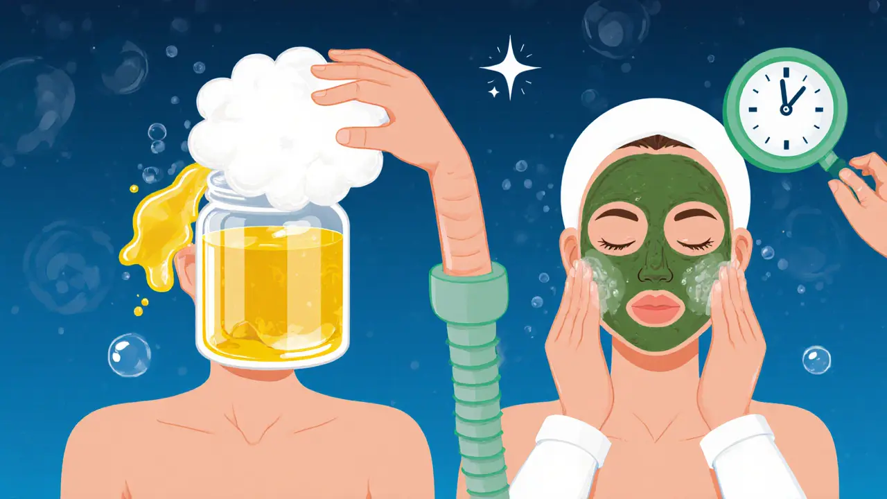 Вечернее двухэтапное очищение: масло удаляет макияж, гель ухаживает за щеками, зональные маски.