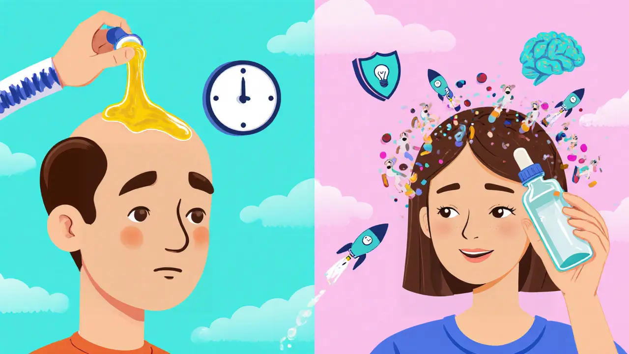 Сравнение: масла скользят по коже, а сыворотка проникает и стимулирует рост.