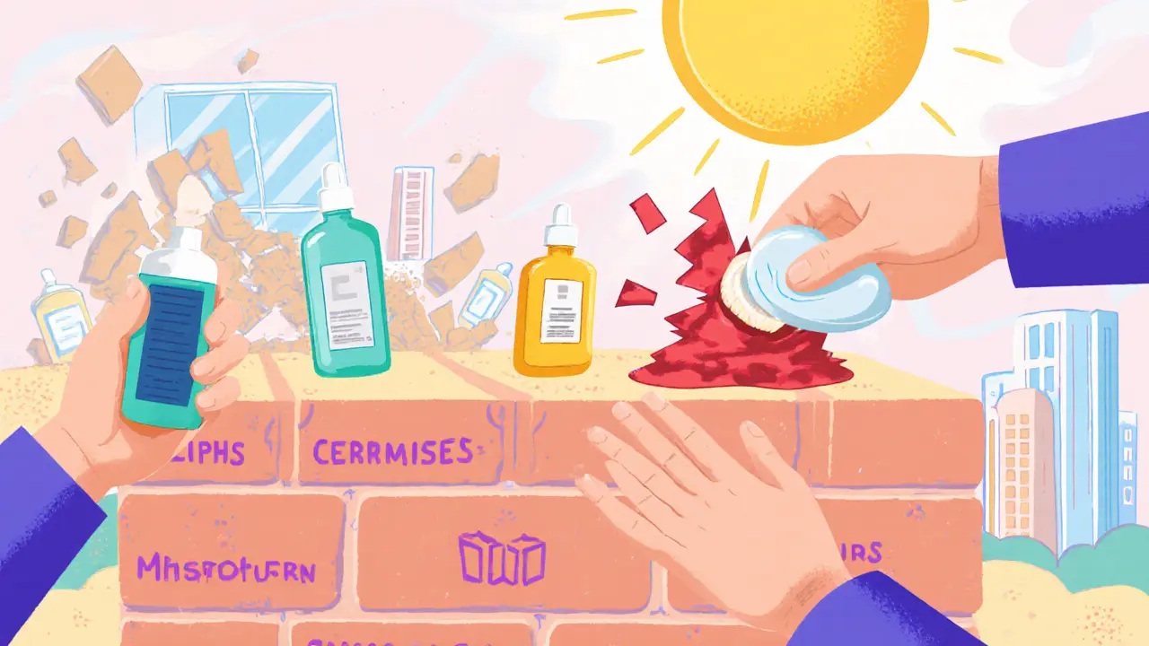 Развивающийся барьер кожи, восстанавливаемый тремя добрыми руками с базовыми средствами ухода.