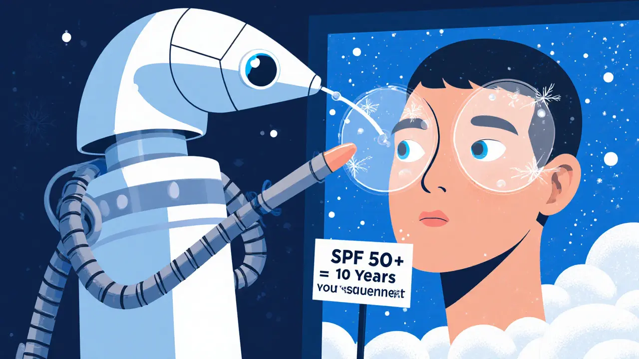 Робот-косметолог подбирает персонализированный SPF с защитой от синего света и антиоксидантами.