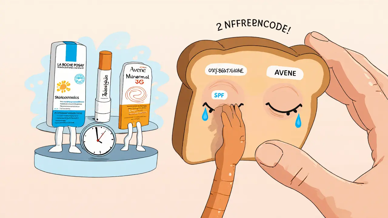 Рука лёгкими похлопываниями наносит солнцезащитный крем на глаза, один глаз плачет, другой улыбается.