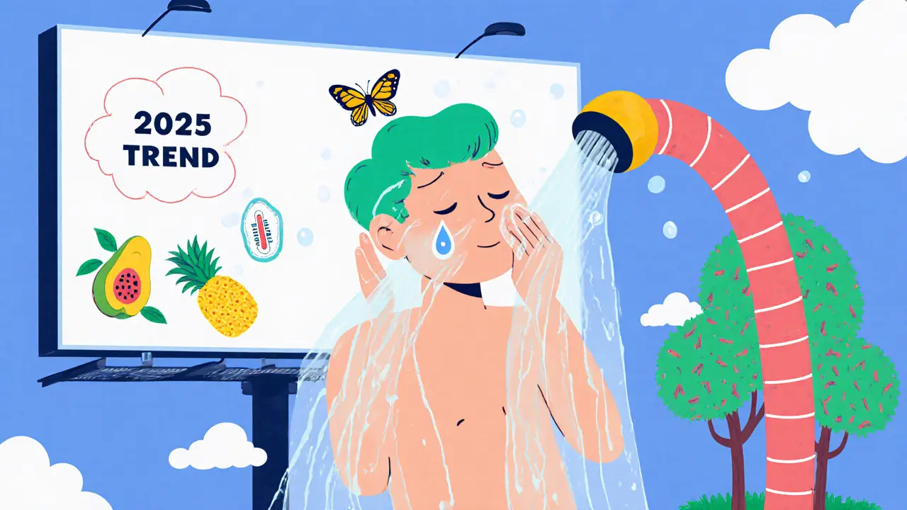 Человек умывается теплой водой, не теряя, а бережно заботясь о коже, как будто прикасается к бабочке.