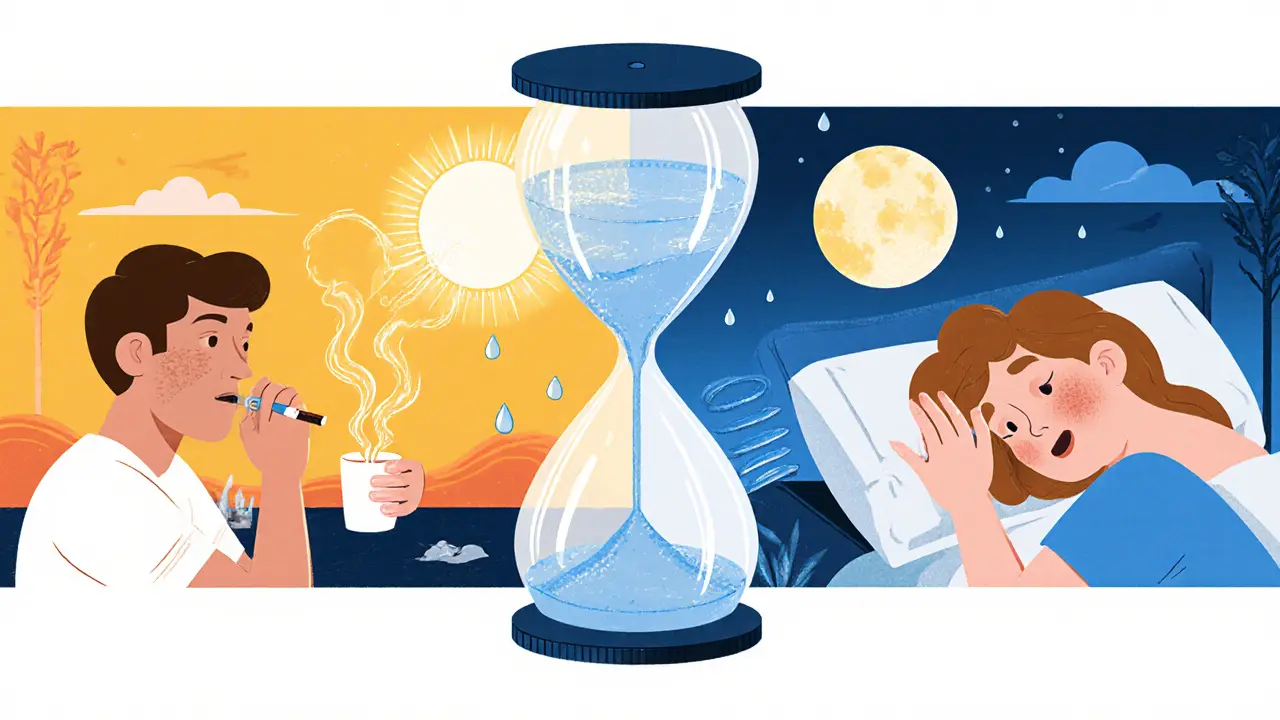 Два варианта лица: одно тусклое и обезвоженное, другое сияющее и здоровое — в стиле резиновой анимации.