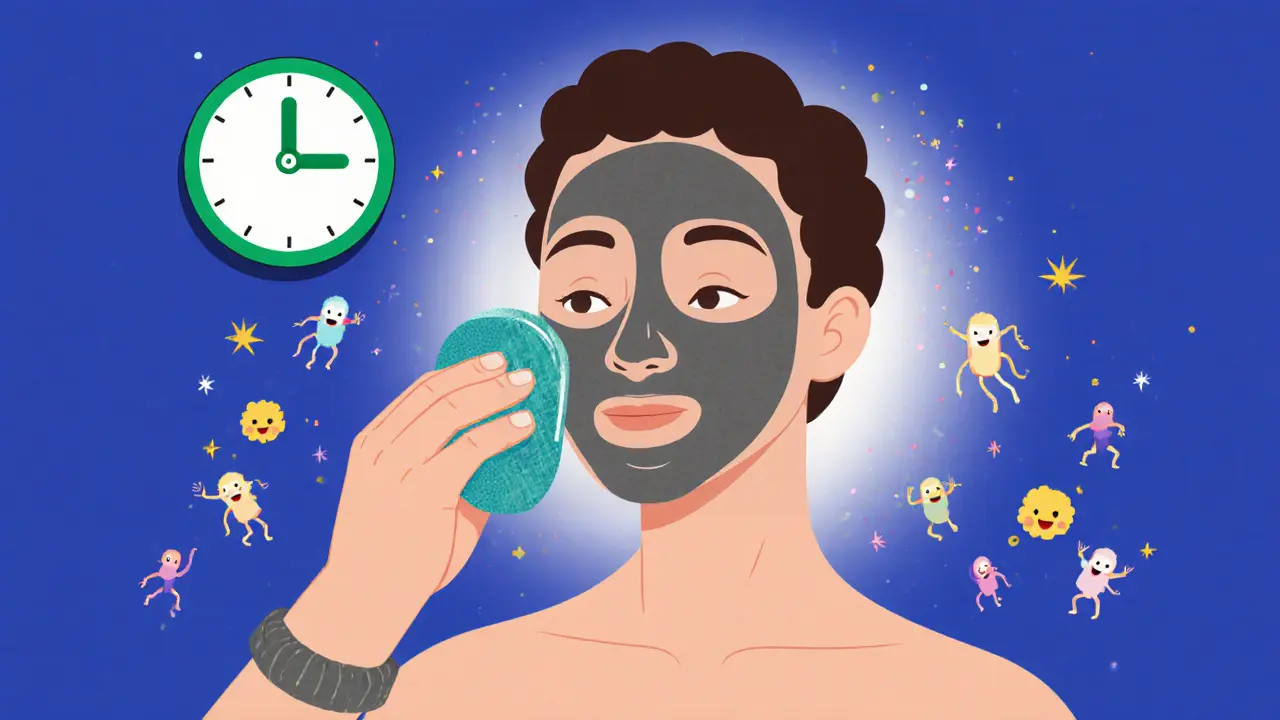 Нежное смывание глиняной маски мягкой губкой в анимационном стиле.