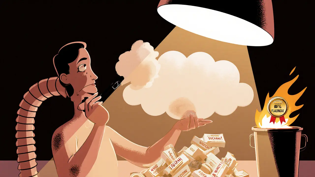 Визажист тестирует крем под яркой лампой, пудра равномерно ложится без бликов.