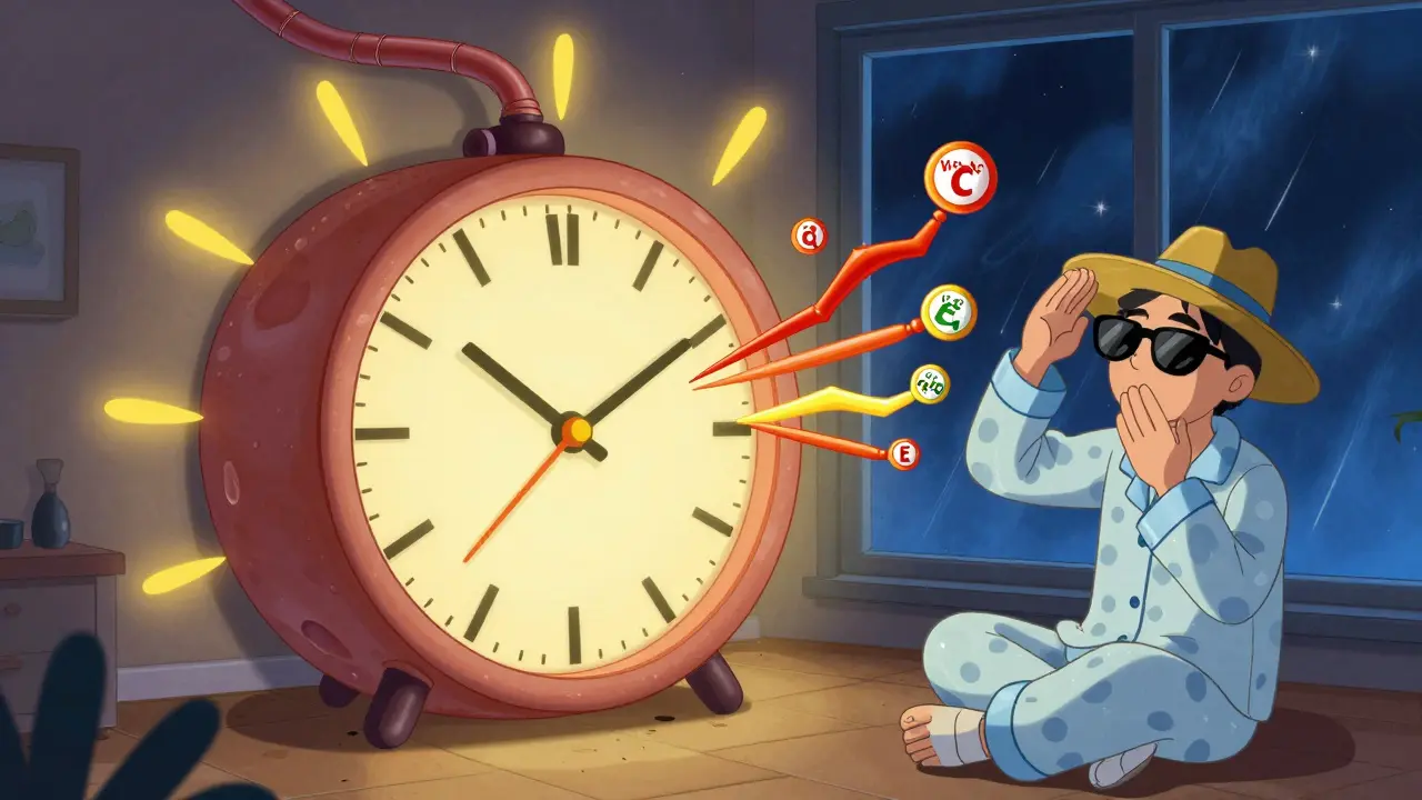 Часы из кожи с ломающимися волокнами, человек наносит крем ночью, антиоксиданты спасают кожу от лучей UVA.