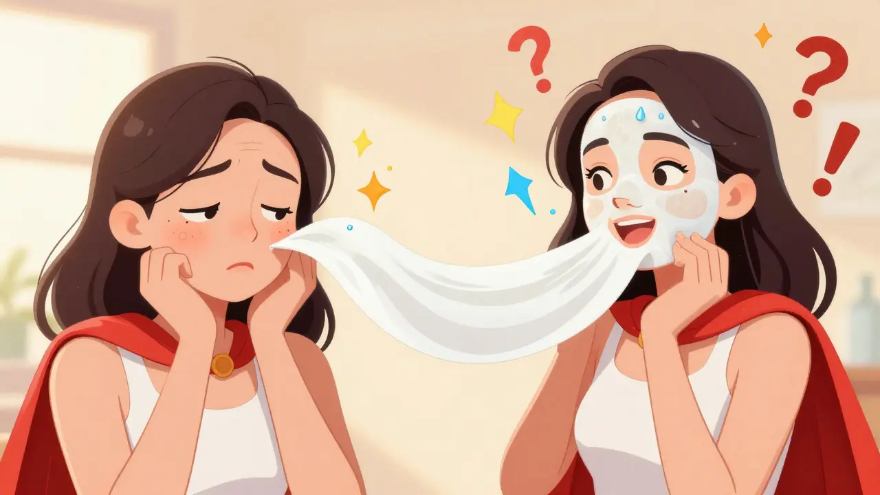 До и после: уставшее лицо превращается в сияющее, когда маска снимается как плащ-невидимка.