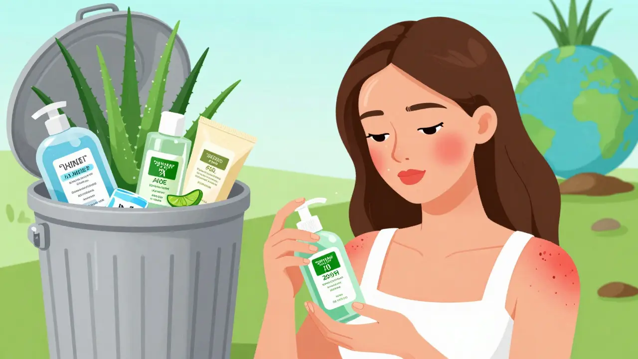 Женщина наносит концентрированный гель алоэ вера — кожа становится гладкой, а низкокачественные продукты выбрасываются.