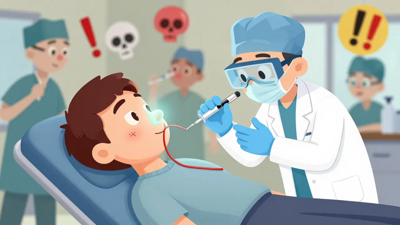 Опытный врач осторожно вводит филлер, избегая опасных сосудов в носу.