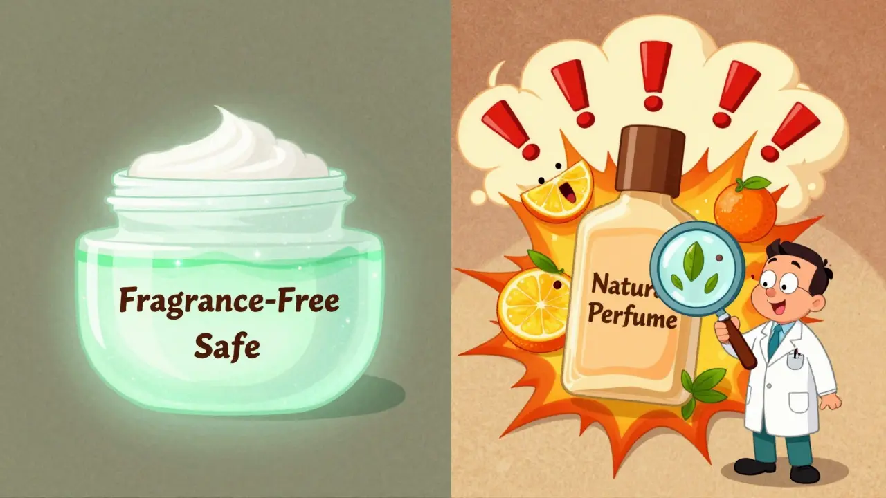 Сравнение: безопасный крем без отдушек и взрывающийся флакон с натуральными эфирными маслами.