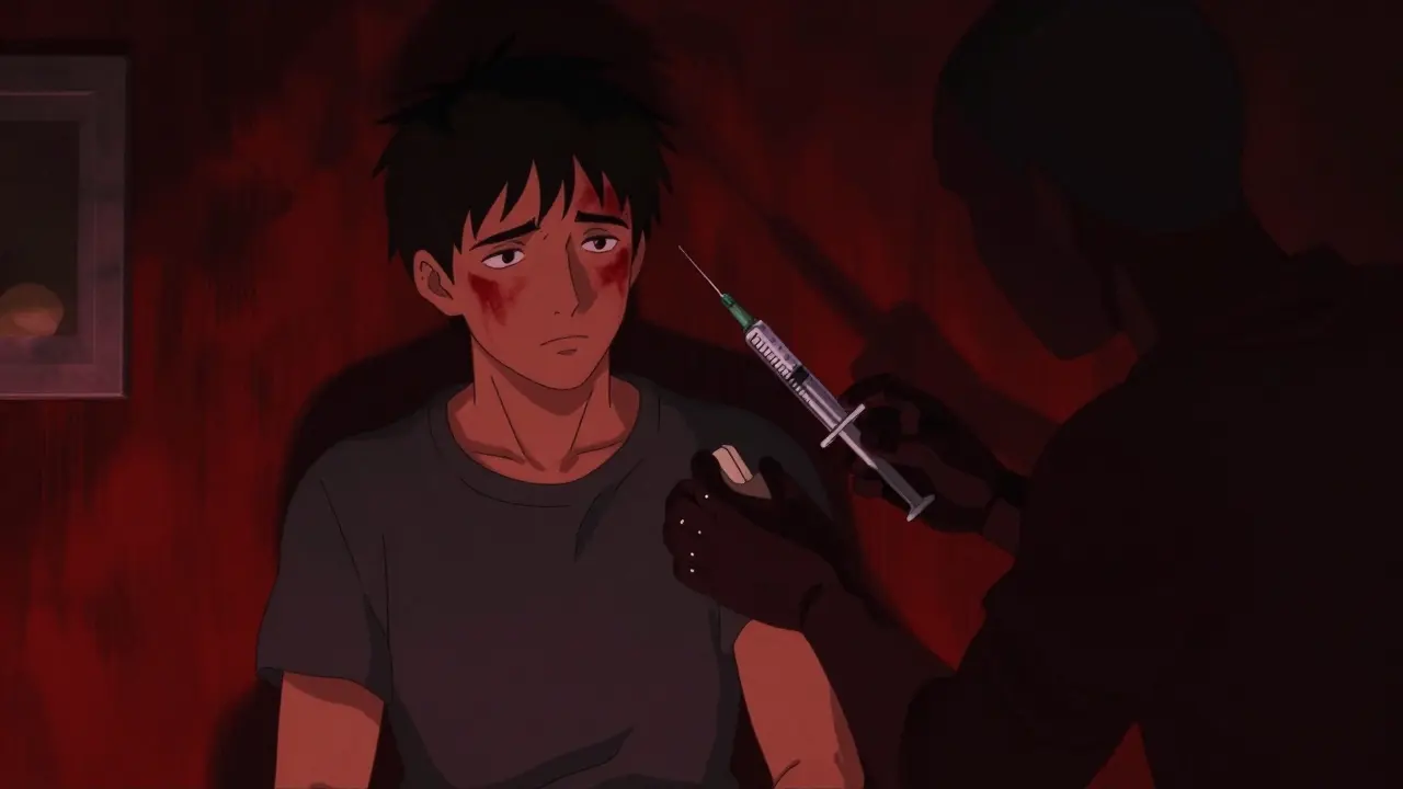 Аллергическая реакция после небезопасной инъекции в темной комнате.