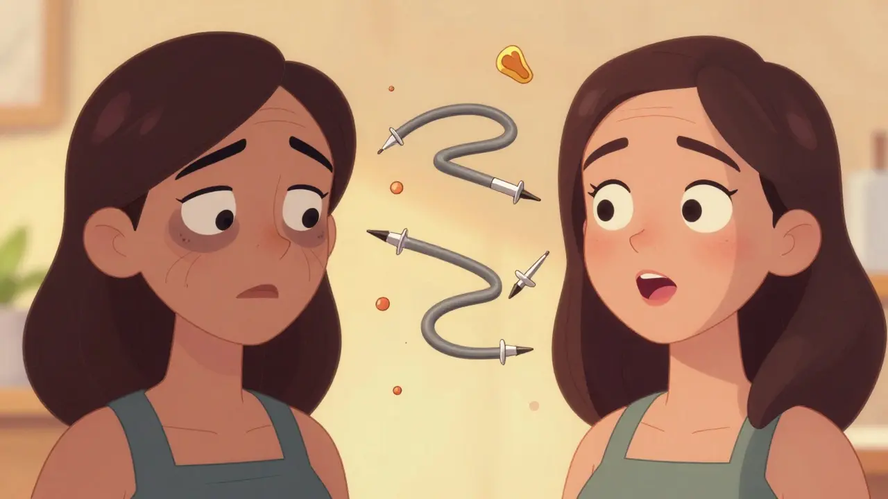 До и после мезотерапии: тусклая кожа превращается в сияющую, с иглами, как путеводными линиями.