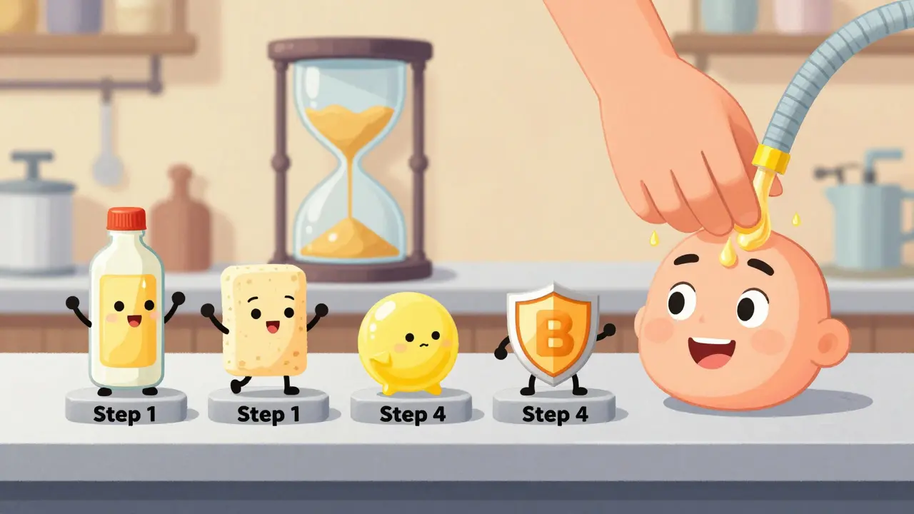 Дружелюбные ингредиенты ухода за кожей выстраиваются в очередь, чтобы нанести слои на лицо в правильном порядке.