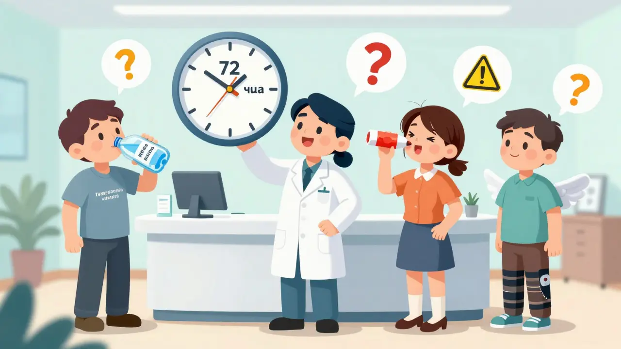 Клиника с часами 72 часа, пациенты пьют воду, мажут губы и носят компрессионные чулки.