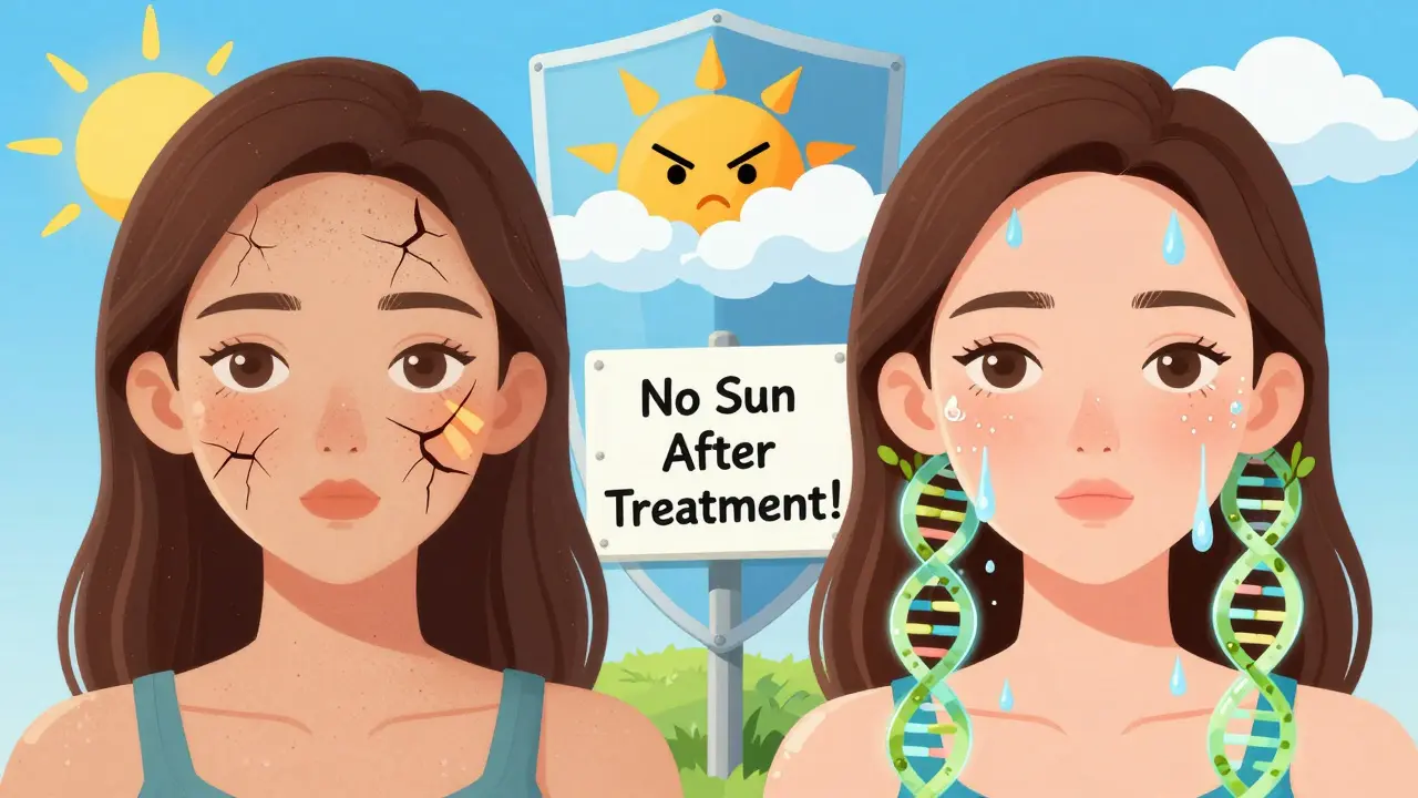 Преображение лица: до — треснутая и сухая, после — сияющая, с водопадами влаги и защитными ДНК-лианами.