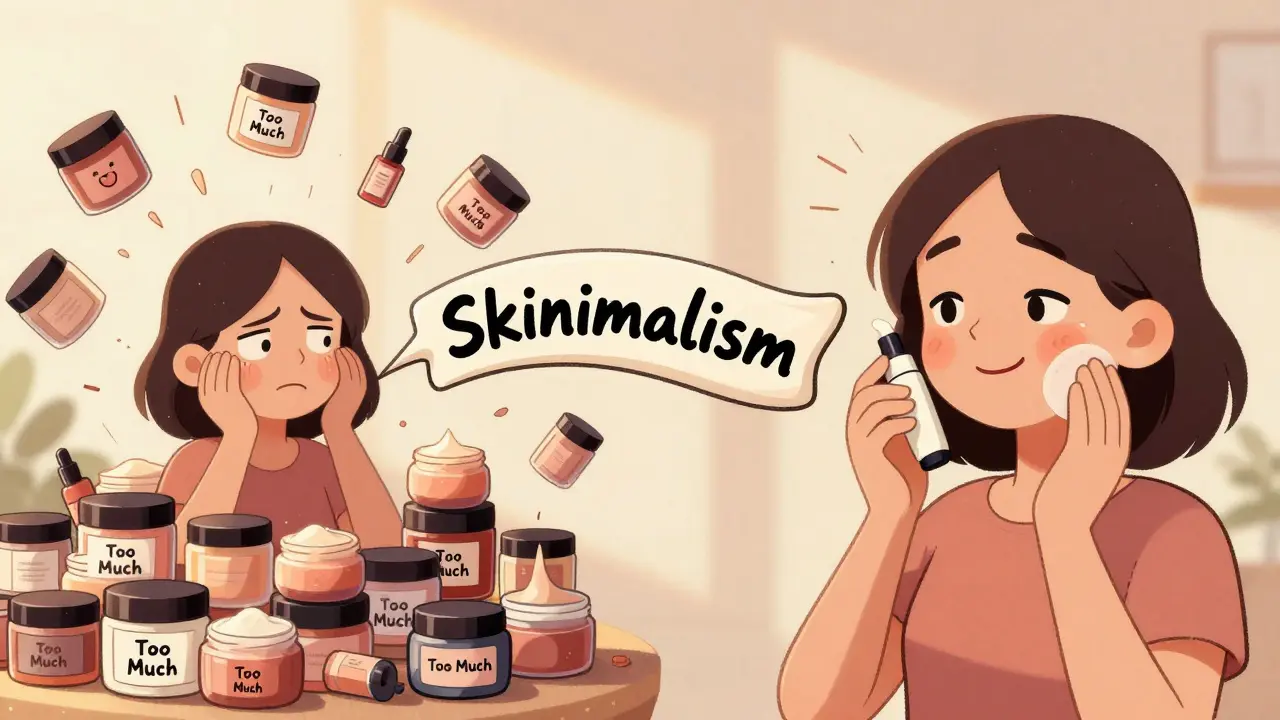 Сравнение перегруженного макияжа и простого ухода в стиле резиновой анимации.