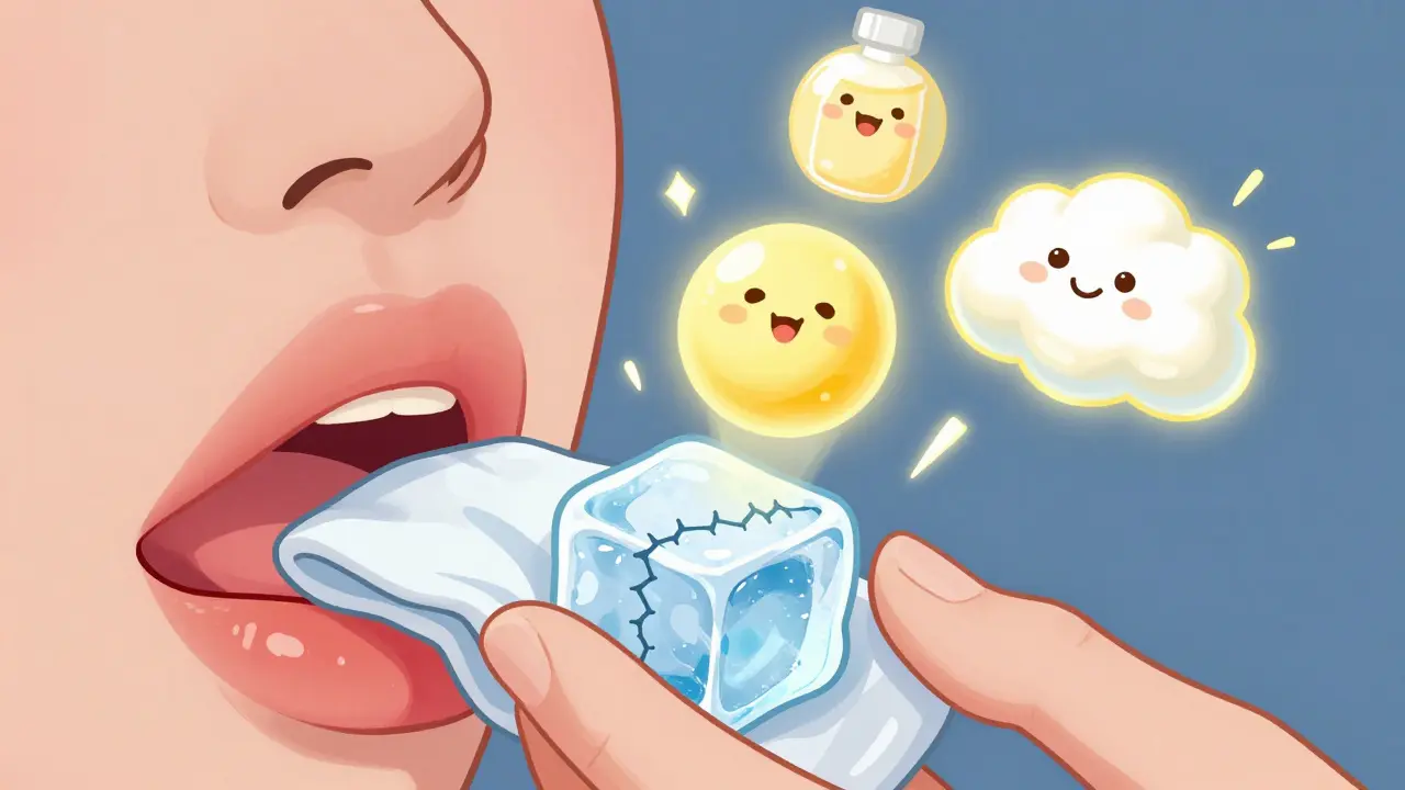 Увлажняющие ингредиенты в виде мультяшных персонажей лечат треснувшие губы лучами исцеления.