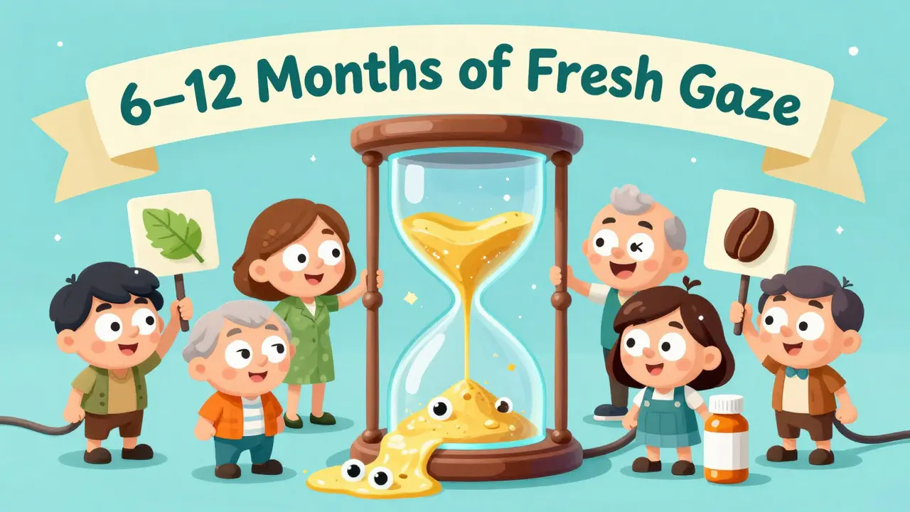 Часы, превращающиеся в песочные часы с сывороткой, а вокруг — шесть счастливых людей с ясными глазами.