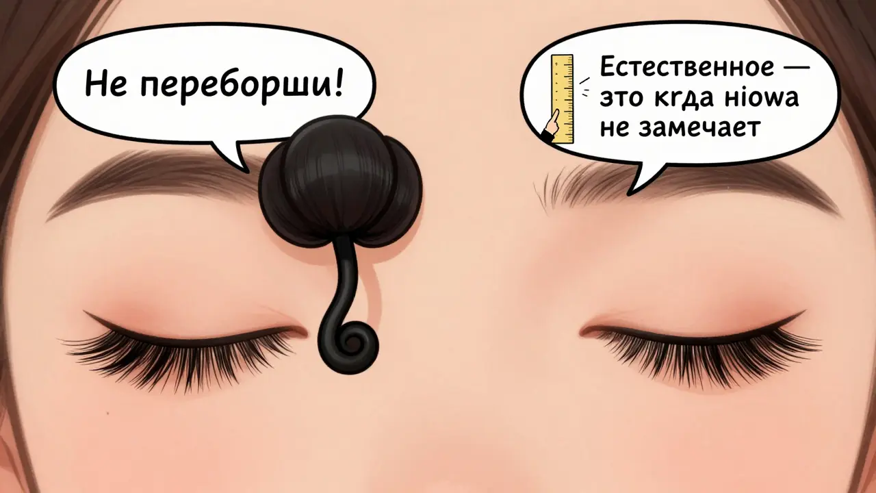 Четыре формы глаз с идеально подобранными накладными ресницами, изогнутыми как гибкие трубки, надпись 'Естественное — это когда никто не замечает'.