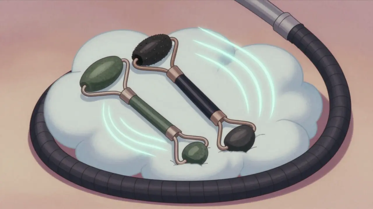 Инструменты для ухода за кожей лежат на облаке с сиянием