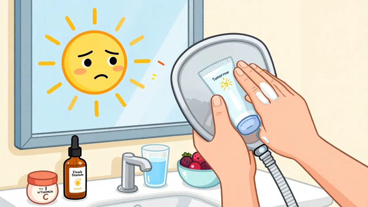 Рука наносит солнцезащитный крем как щит, блокирующий вредные лучи солнца.