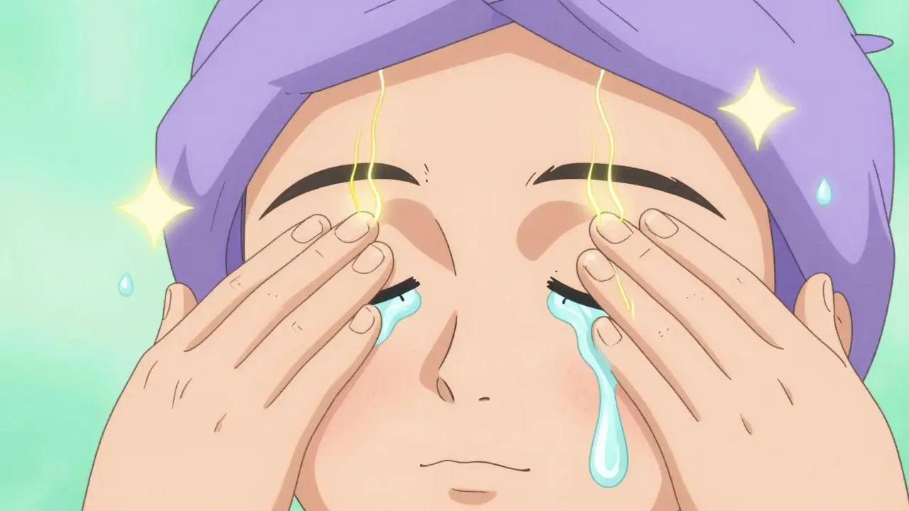 Руки выполняют массаж по методу Асахи с растягивающимися пальцами и светящимся потоком лимфы.