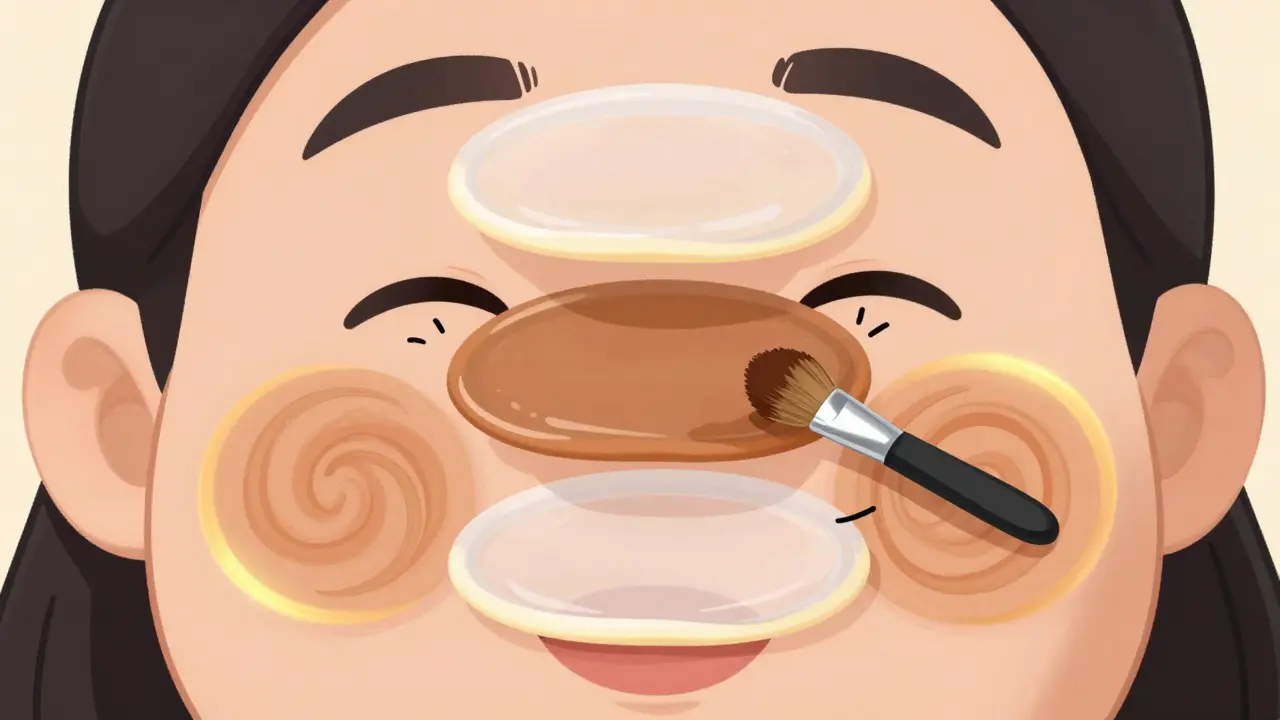 Техника 'сэндвич' с пудрой: три слоя, как блины, плавно оседают на коже, создавая естественный эффект.