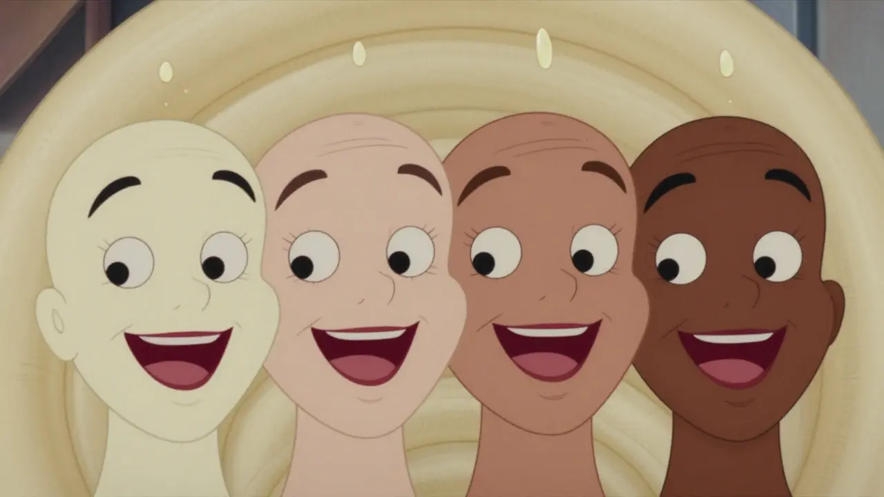 Четыре лица разных оттенков кожи в стиле мультфильмов 30-х