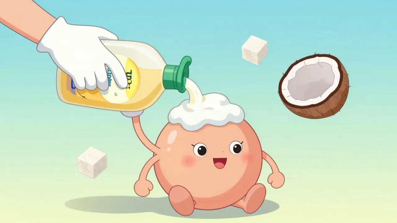 Дружелюбный флакон безсульфатного геля с кокосом и сахаром в стиле rubber hose