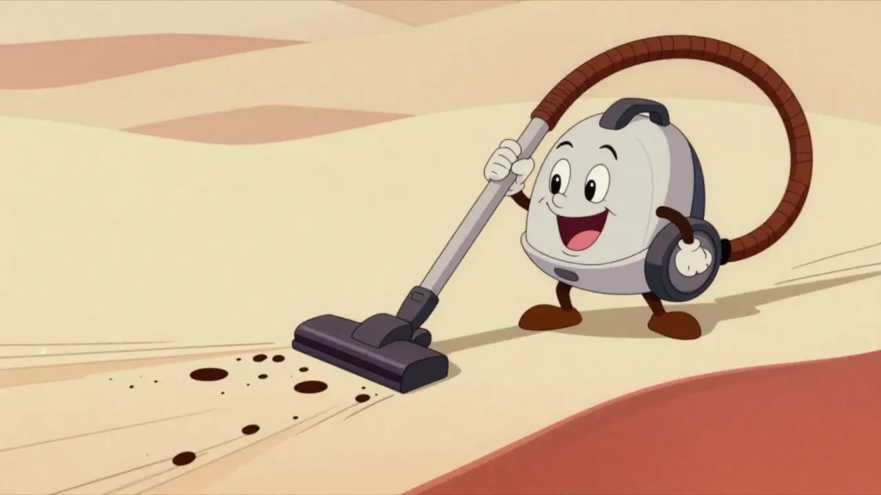 Персонаж-пылесос в стиле rubber hose удаляет пигментные пятна с кожи