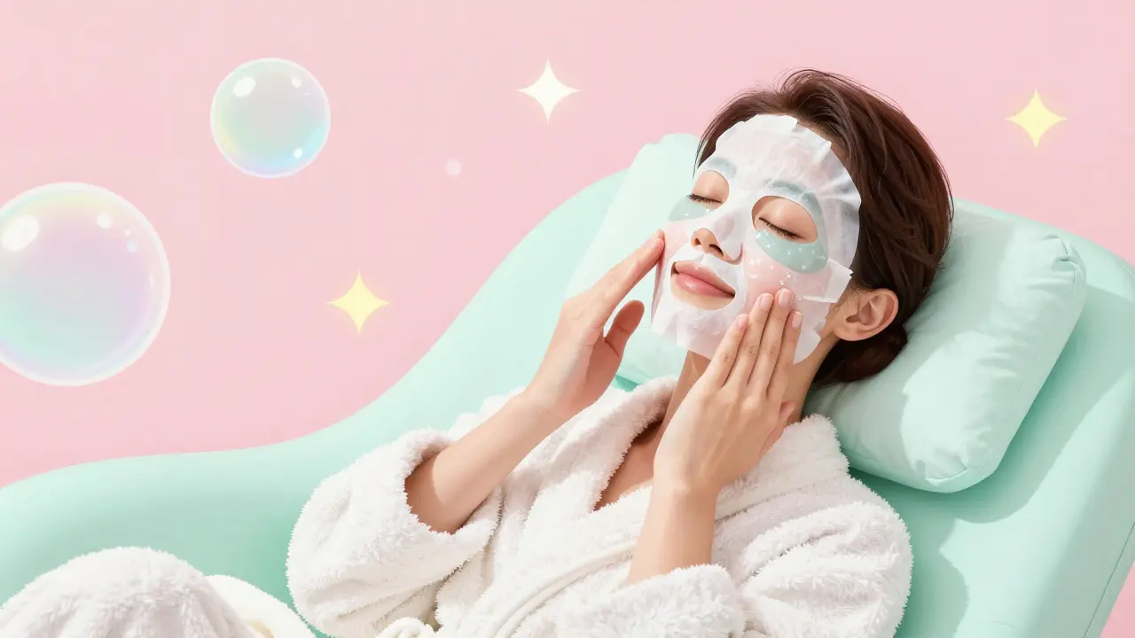 Персонаж в стиле rubber hose отдыхает с маской на лице и патчами под глазами