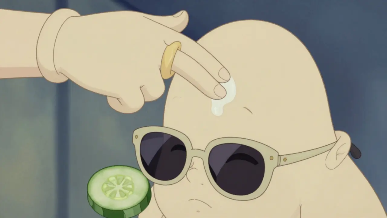 Процесс нанесения крема вокруг глаз с помощью безымянного пальца в стиле ретро-анимации