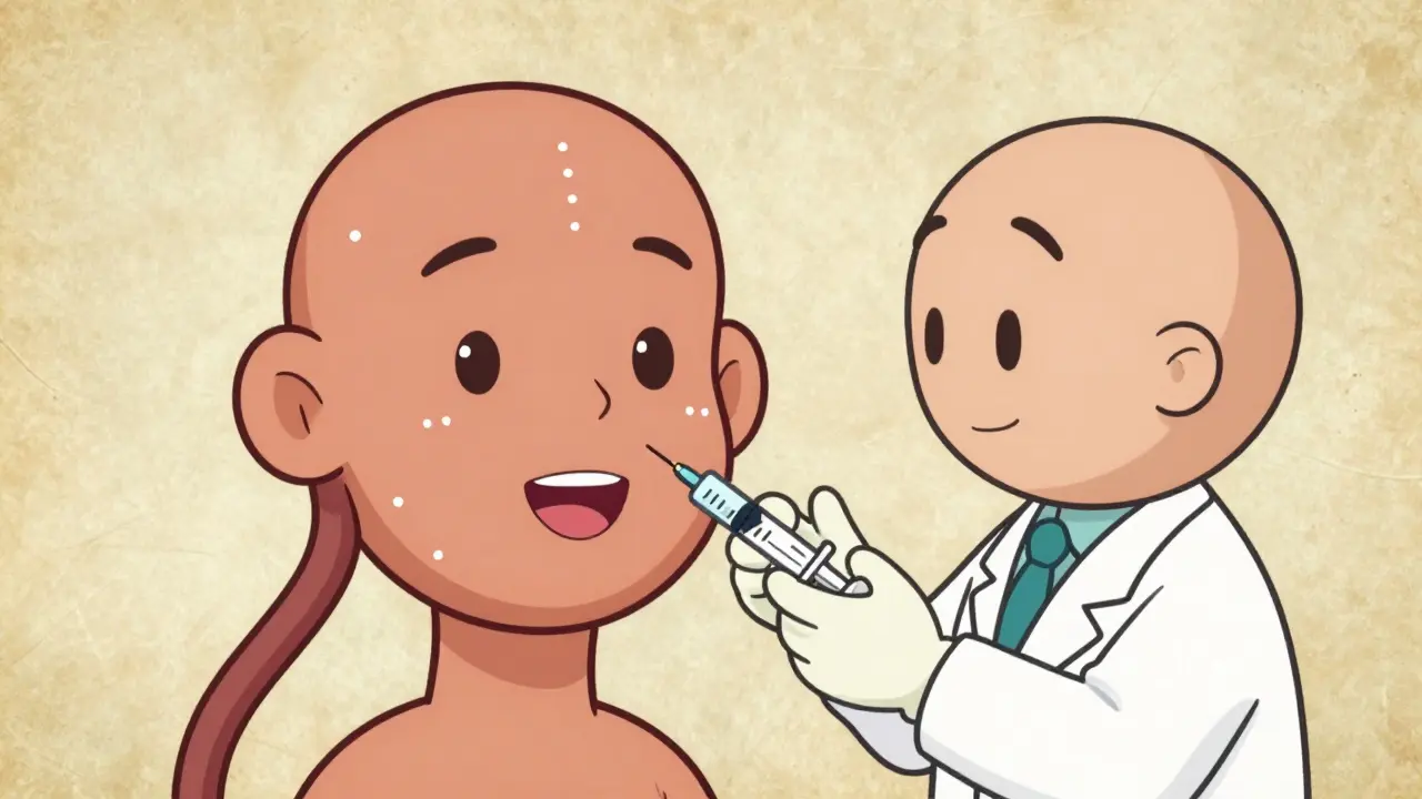 Разметка зон введения препарата на лице мультяшного персонажа