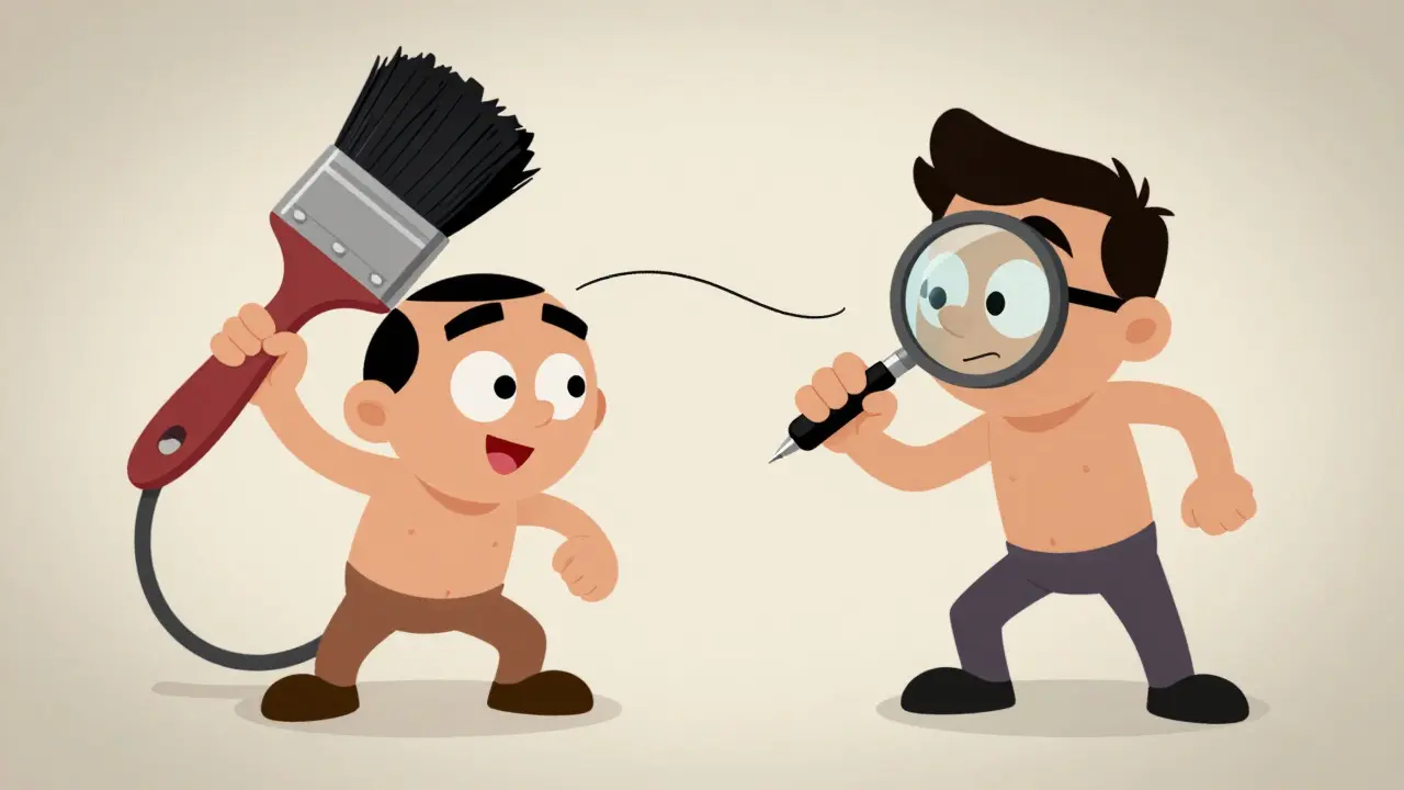 Сравнение грубого татуажа и точного микроблейдинга в стиле резинового шланга.