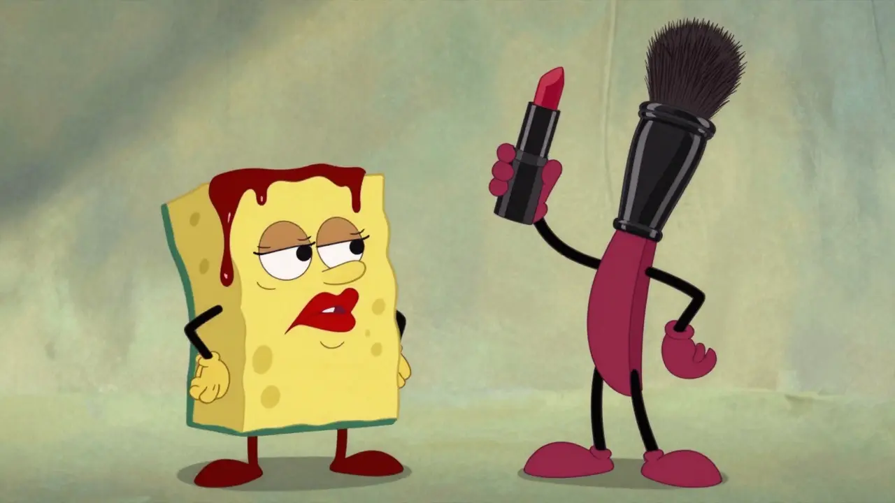 Сравнение синтетической и натуральной кистей в виде забавных мультяшных персонажей.