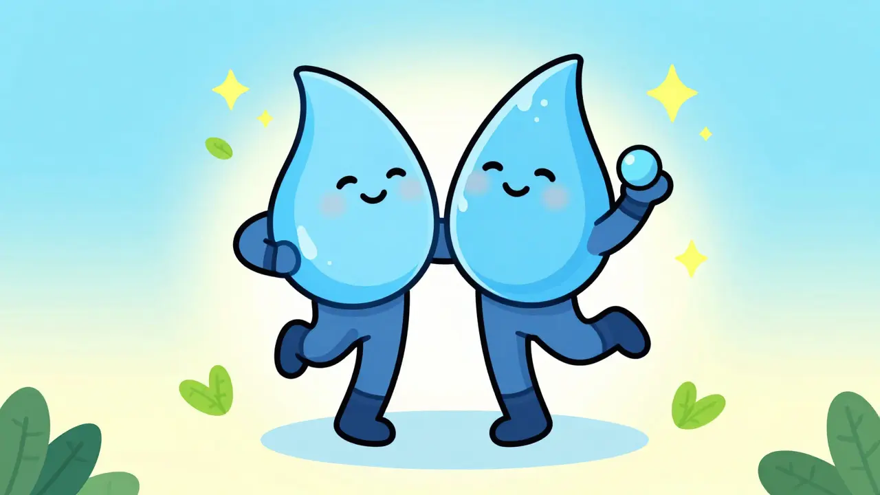 Танцующая капля воды и биоразлагаемая восковая частица в стиле анимации 30-х годов