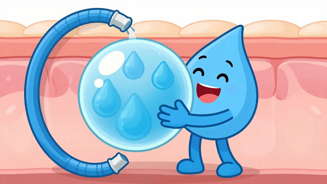 Веселая капля гиалуроновой кислоты собирает вокруг себя воду для увлажнения кожи