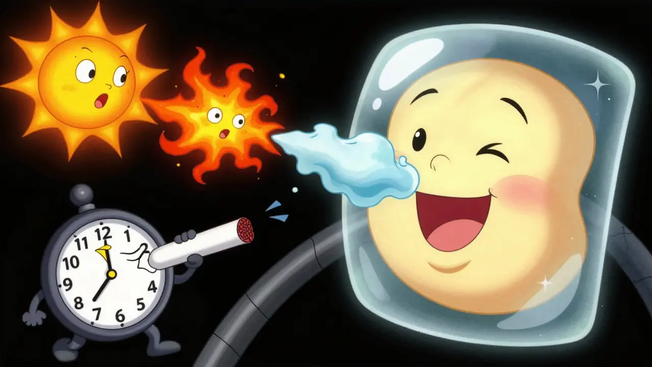 Забавные монстры-стрессы пытаются забрать влагу у сияющего лица в стиле старой анимации