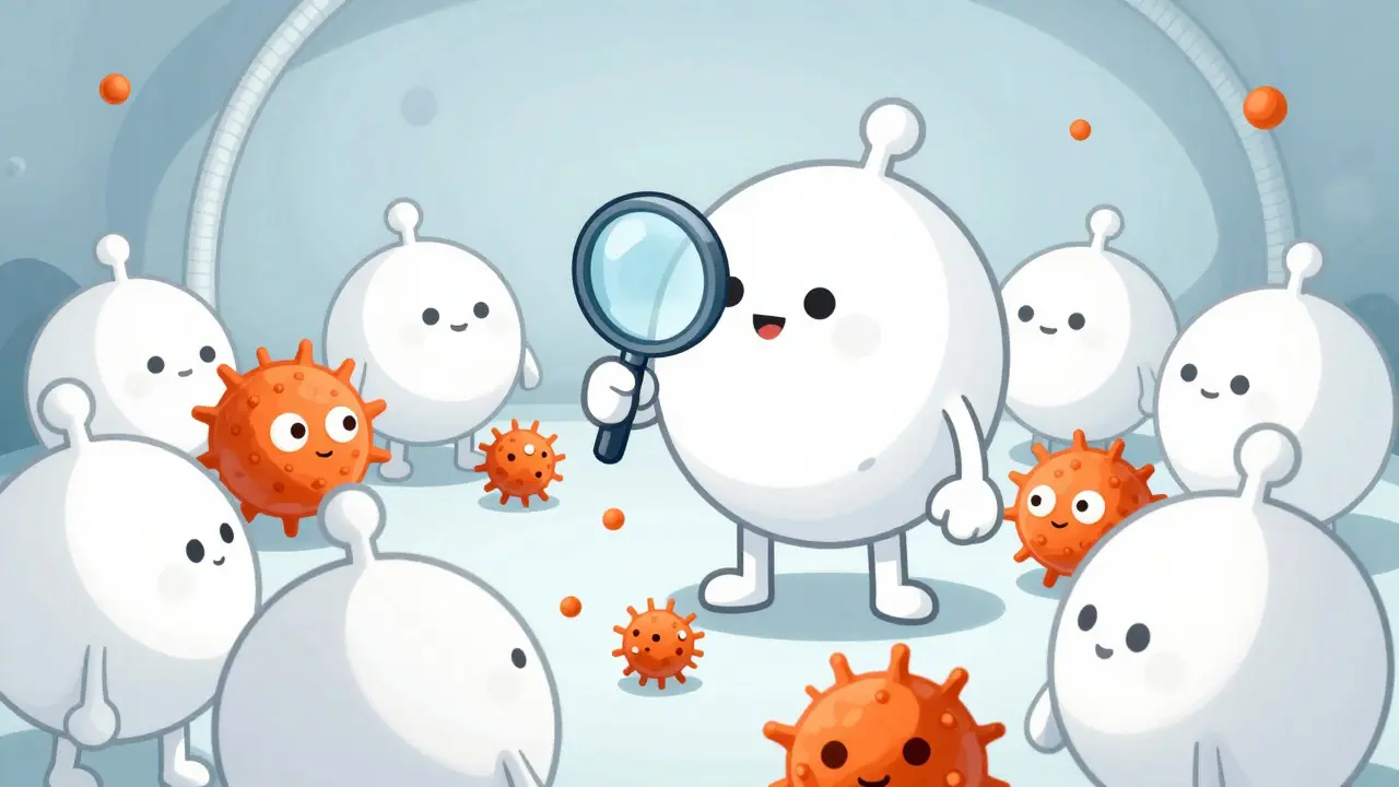 Иллюстрация иммунных клеток, изучающих молекулы филлера