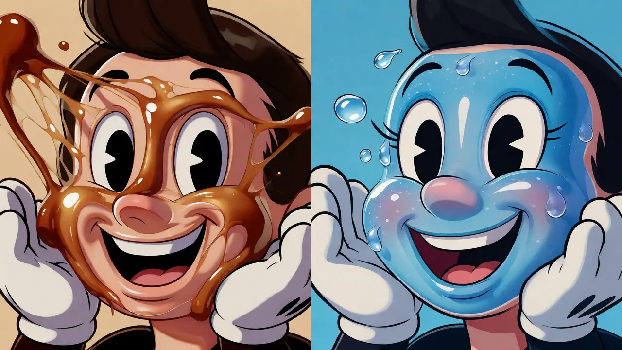 Сравнение липкого крема и увлажняющей маски в мультяшном стиле